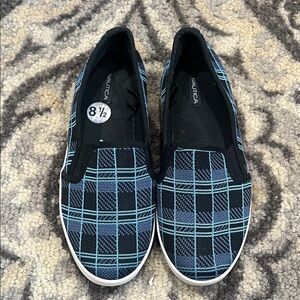Nautica Women's Black and Blue Plaid Sneakers